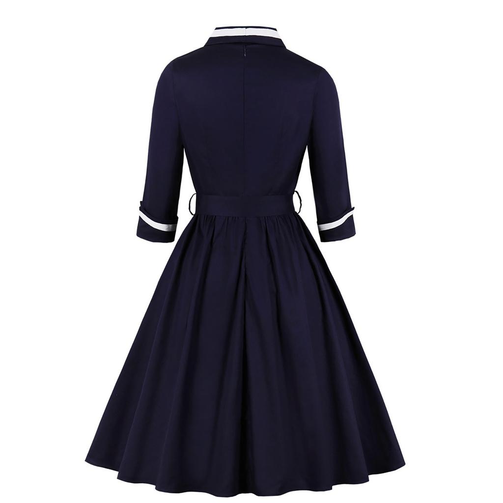 Fashion Women's Temperament Long Sleeve Waist Slim Fit Swing Dress Small Dress