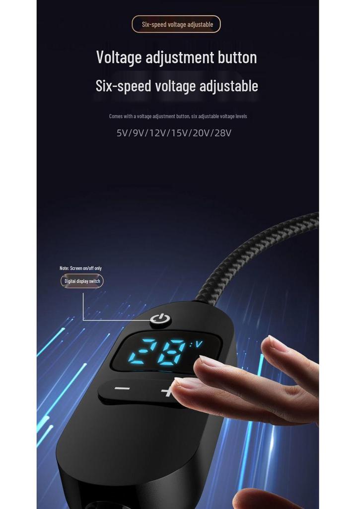 Adjustable Voltage Type-C To DC Charging Cable, 5V-28V, 140W PD Fast Charge with Round Hole DC 5.5