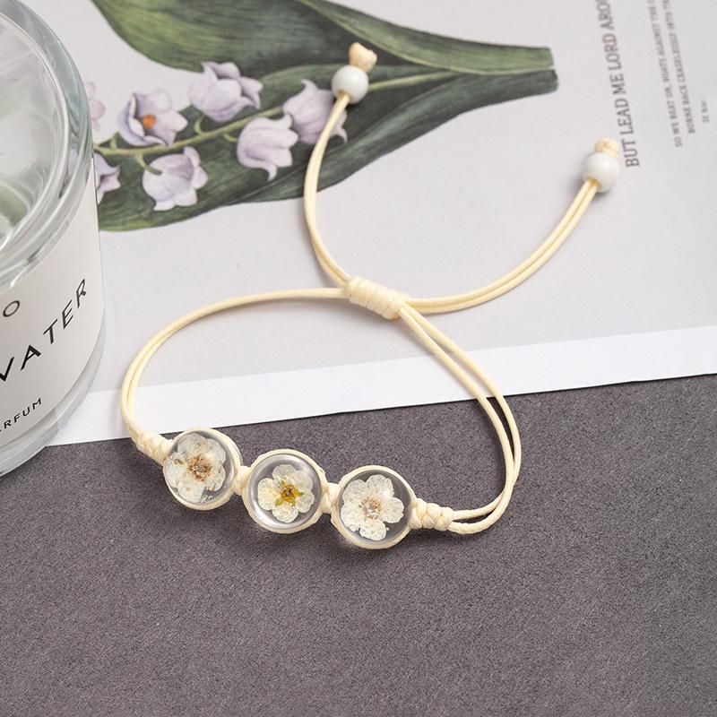 Fresh And Sweet Peach Blossom Bracelet Handmade Woven Girlfriend Dried Flower Bracelet Street Stall Girl Glass Dried Flower Bracelet