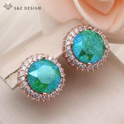 Mode Runde Ice Crack Kristall Tropfen Ohrringe Für Frauen Rose Gold Farbe Zirkonia Schmuck Geschenk