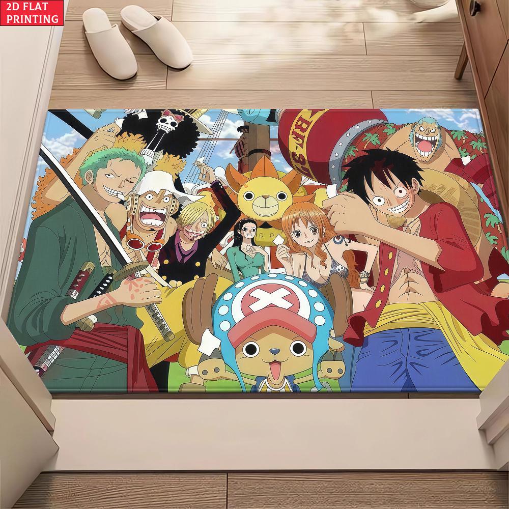 Anime Straw Hat Crew Doormat, Cartoon Pirate Non-slip Floor Mat, Decorative Entrance Rug for Home Living Room Bedroom Game Room