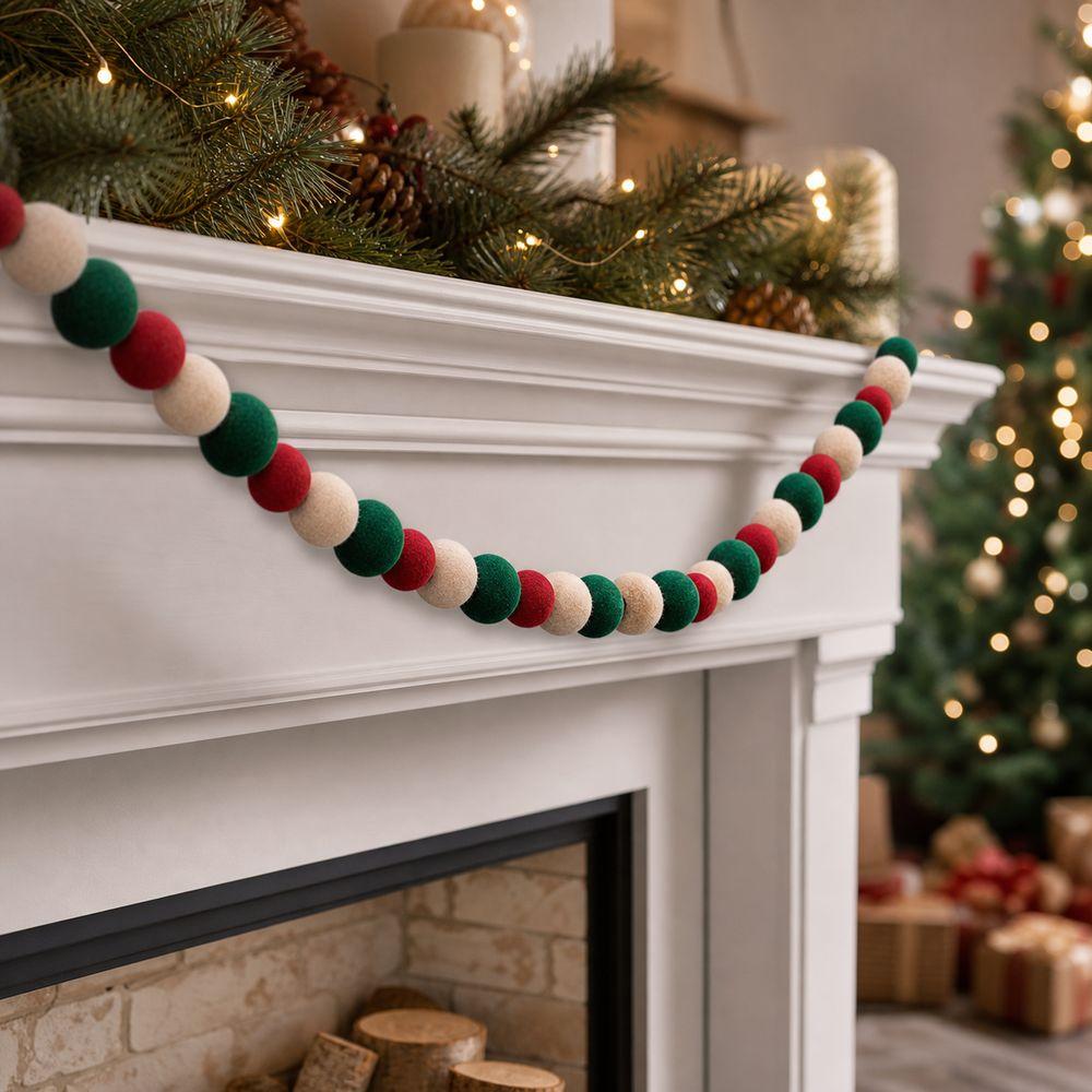 Lightweight Christmas Flocking Ball Garland Flocking Hanging Pom Pom Banner Christmas Tree Decor