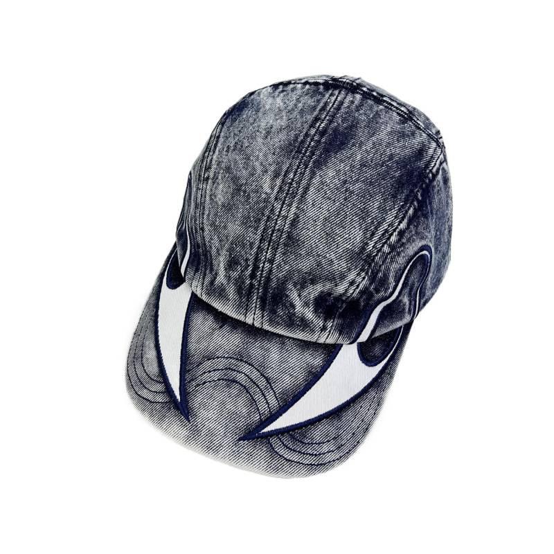 Fashion Hat American Washed Denim Double Blade Heavy Industry Embroidery Flame Baseball Cap Men's and Women's Hip Hop Big Head Circumference Wide Brim