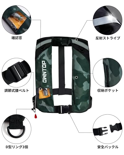 Owntop Automatic Inflatable Life Jacket with Pocket and Transparent Visibility Window, Shoulder Vest Style, Lightweight, for Adults, Fishing and Marin
