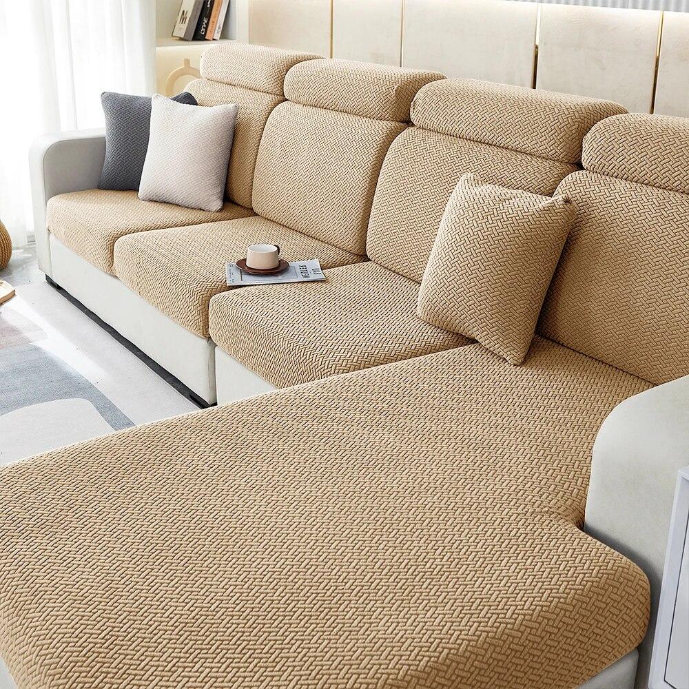 Jacquard Stretch Sofa Covers Living Room Plain Color Sofa Seat Couch Slipcover Gray Furniture Protector Spandex Thick Sofa Case