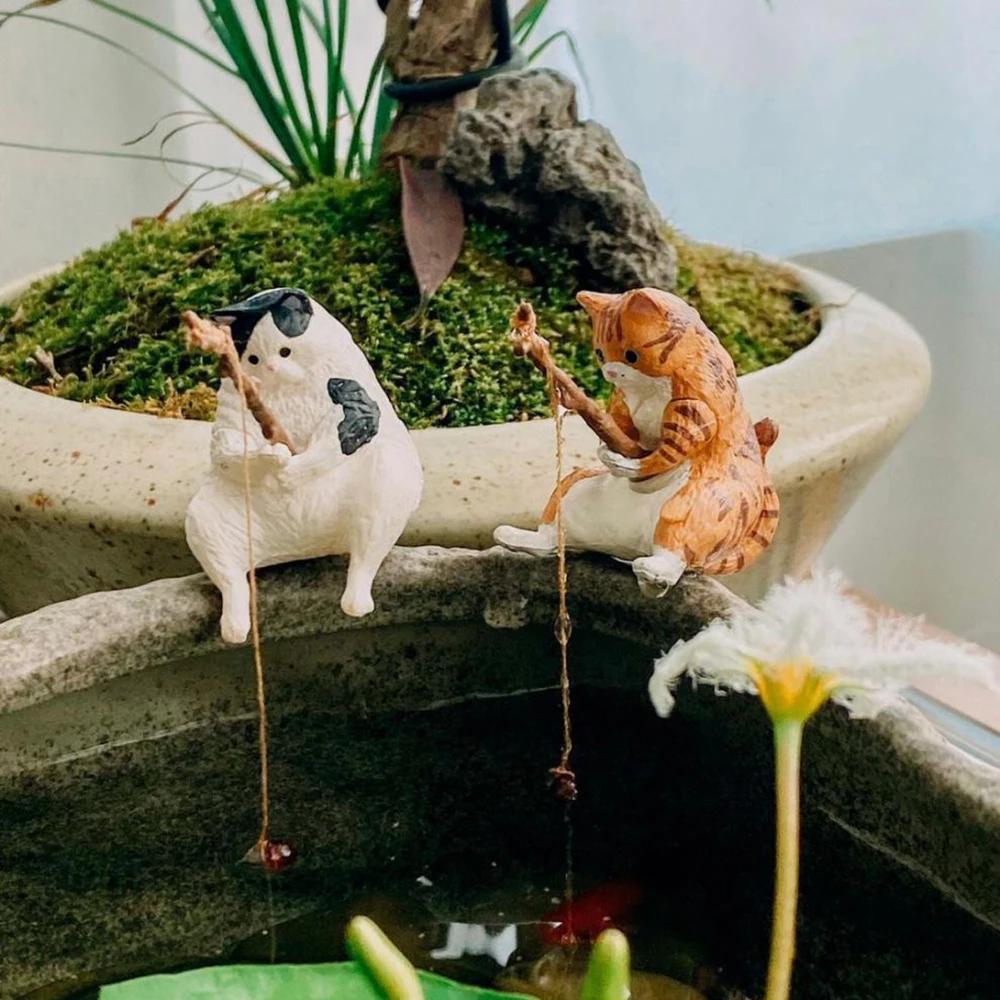 1 Stück Katze Angeln Aquarium Dekoration Fischbecken Landschaftsgestaltung Statuen Display Angelkatze Hängende Dekorationen