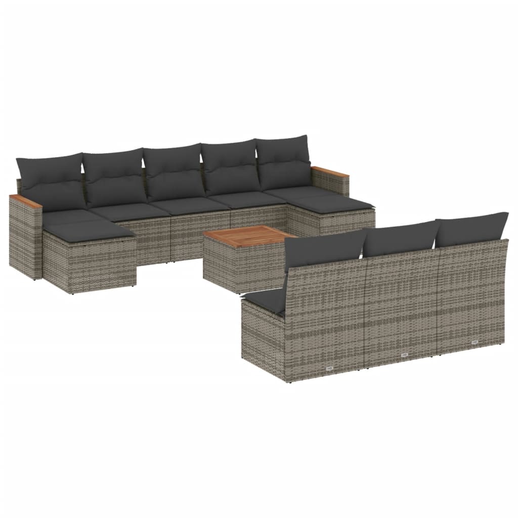 Vidaxl 11-Cz. Garden Furniture Set With Cushions, Grey Rattan Pe