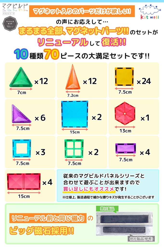 Good Toy 2023 Award Kitwell Mag Build Basisset 70-teilig Lernspielzeug Magnetbaustein Spielzeug
