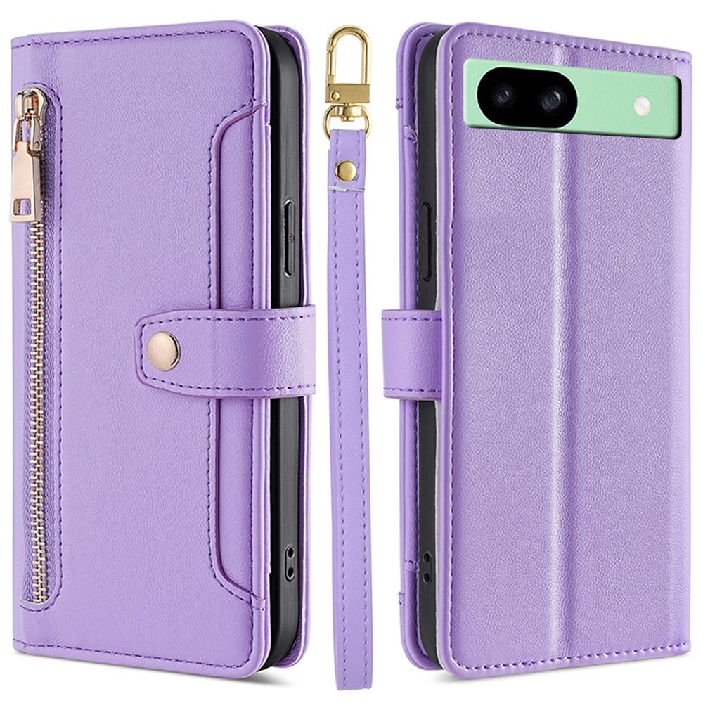 For Google Pixel 8a Phone Case PU Leather Protective Cover with Zipper Wallet