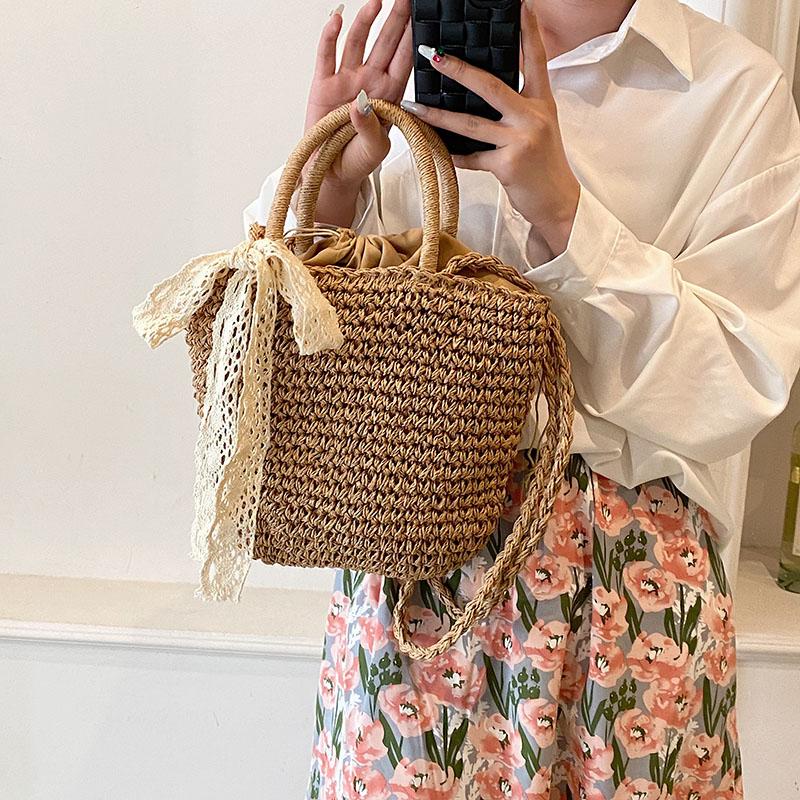 New Fabric Straw Fashion Silk Scarf Women's Shoulder Crossbody Bag Luxury Modern Fabric Bags