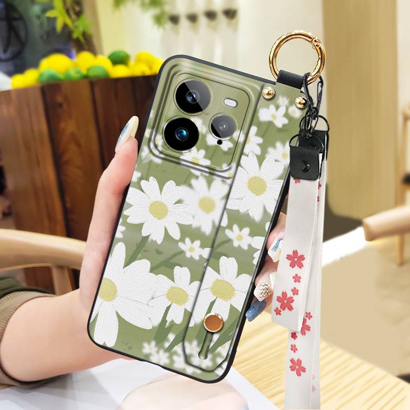 Wristband Anti-knock Phone Case For Realme GT7 Pro Kickstand Fashion Design Back Cover Phone Holder Waterproof Flower