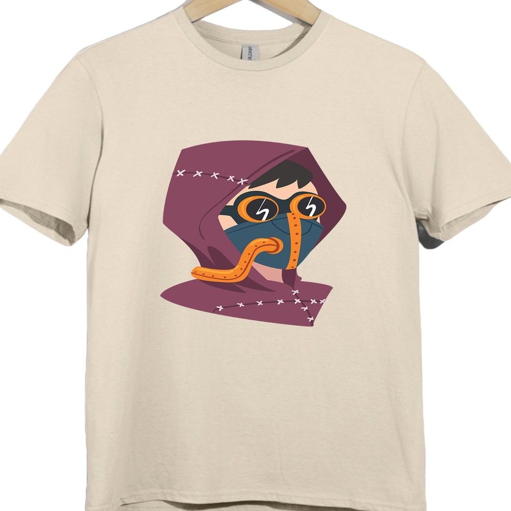 Hooded Cyberpunk T Shirt Neon Mask Futuristic Hacker Techwear Tee