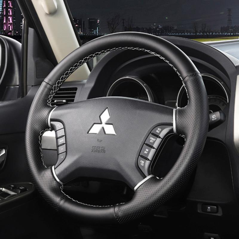 

для Mitsubishi Pajero 2007-2014 Galant 2008-2012 Ручная прошивка Черная Кожа углеродное волокно Чехол на руль автомобиля style 2