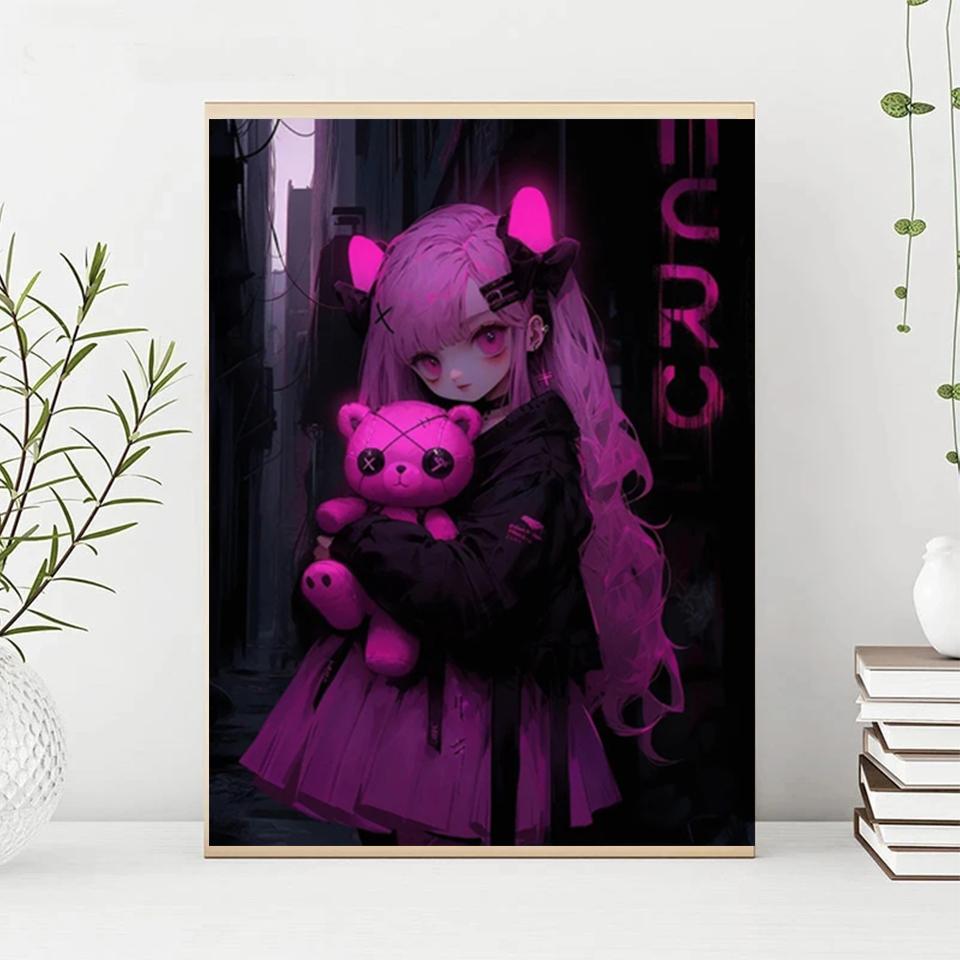 Bear Girl Diamond Painting New 2024 Diy Full Square Round Diamond Mosaic Embroidery Cartoon Gothic Fantasy Art Home Decoration