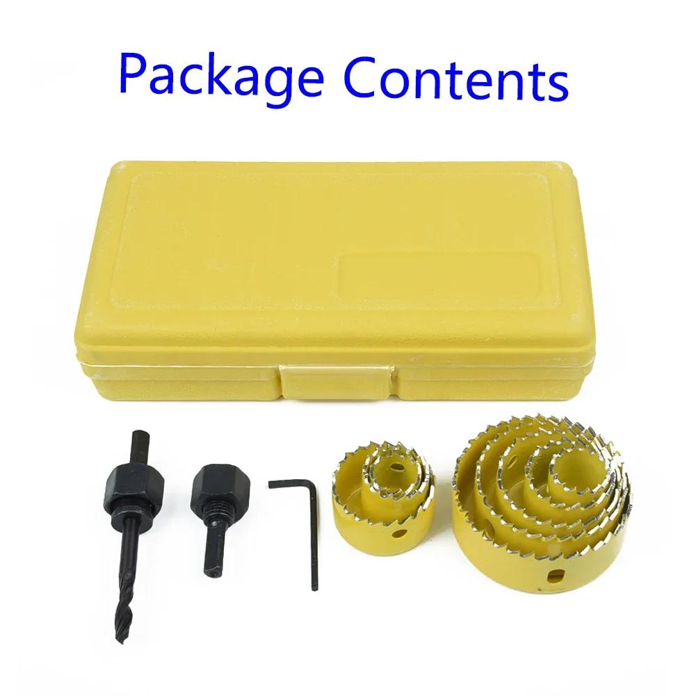 Carbon Steel Set 11 Pieces with Drill Mandrels for Wood Metal Plastic Aluminum Sheet Materials Cutting Drill Tool Kit