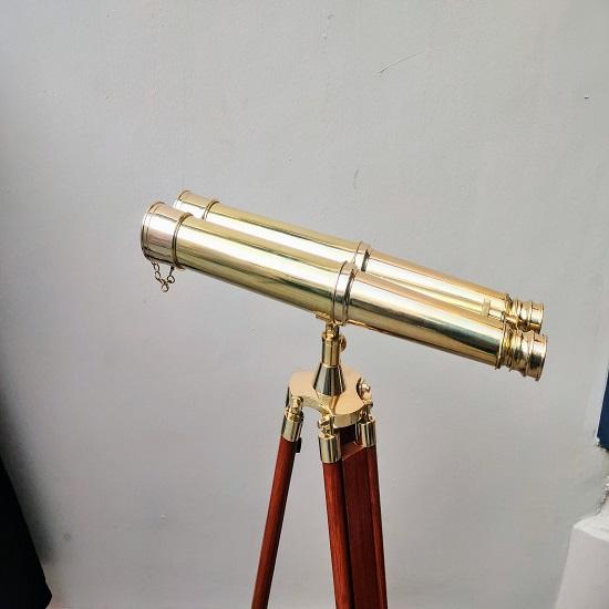 Messing-Teleskop mit Fernglas auf Holzstativ – Funktionelles Retro-Design Dekoration