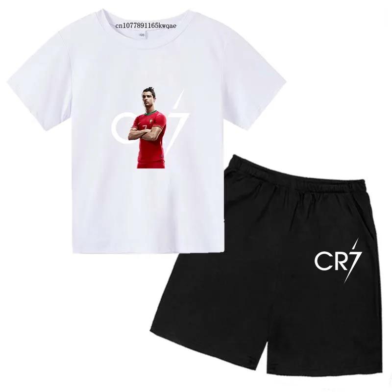 Kids Fashion Summer CR7 Sports Suits 3-14 Years Boys Girls 2pcs Casual Short Sleeve T-shirts+Pants Sets Children Idol Clothes