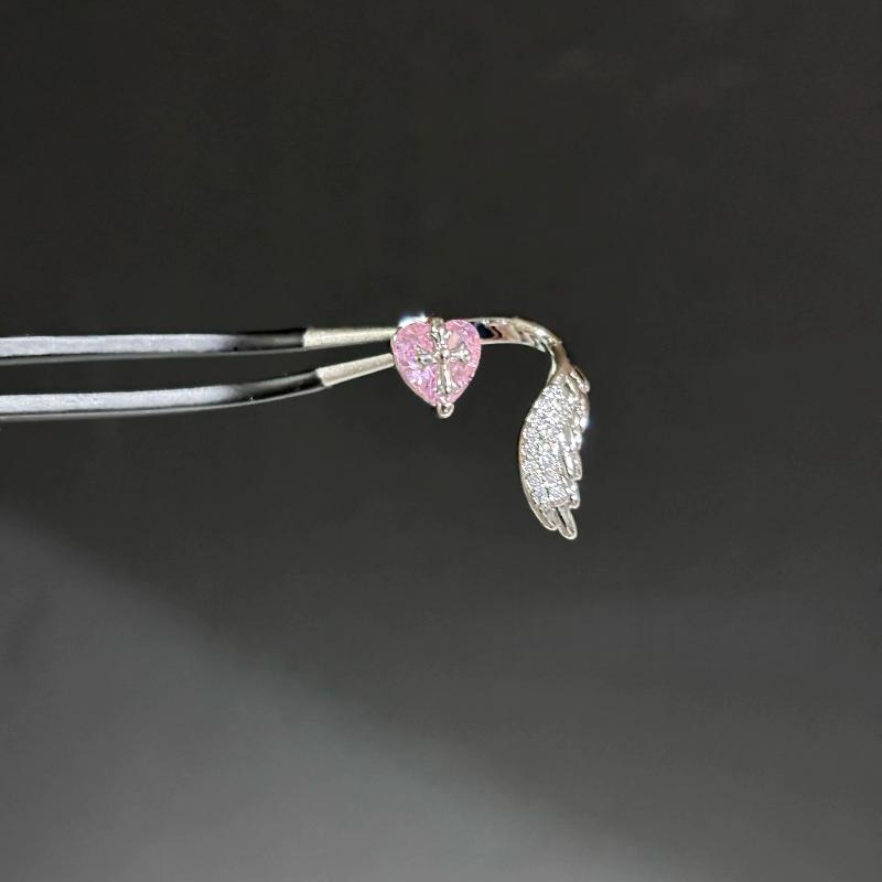 1Pcs Sweet Cool Wing Ear Bone Nail For Women  Shiny Zircon Cross Heart Stud Earrings Body Piercing Accessories