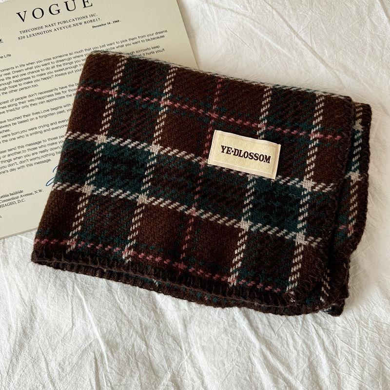 New Red Plaid Retro Lock Imitation Cashmere High End Couple Versatile Autumn and Winter Student Scarf Scarf Female Shawl