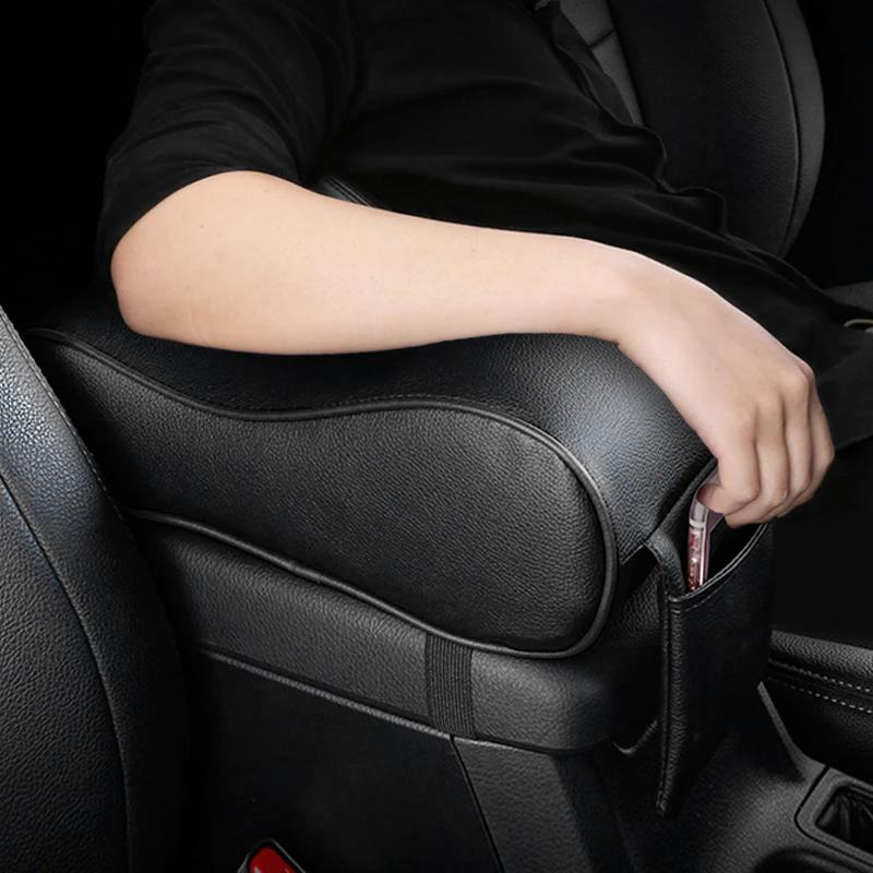 Bilarmstödspad Läder Auto Mittkonsol Skyddsdyna Förtjockad Minneskum Auto Armstöd Förvaringslåda med Ficka