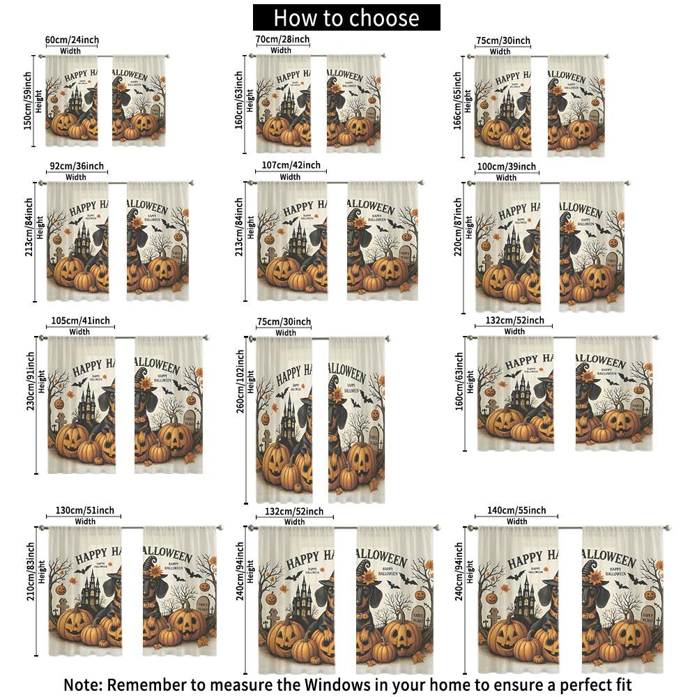 2Pcs Halloween Dachshund Pumpkin Bat Rod Pocket Curtains Double Panel Window Curtain For Bedroom Living Room Halloween Party