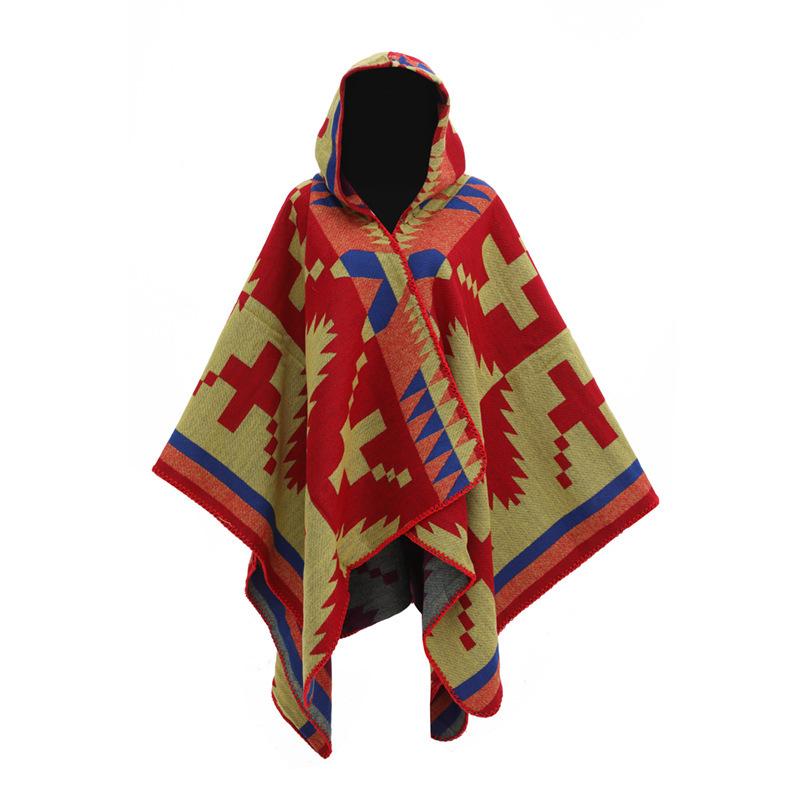 Verdickter Geometrisch Gewebter Schlitzumhang Hut Neuer Umhang Umhang Schal