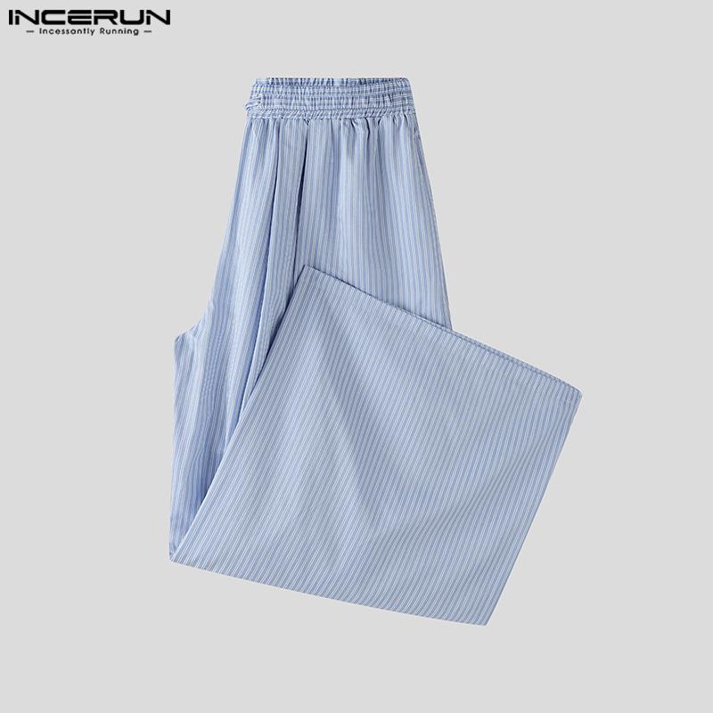 INCERUN Two Pieces Men Lapel Neck Long Sleeve Striped Shirt Long Wide Leg Pants Sets Outfits