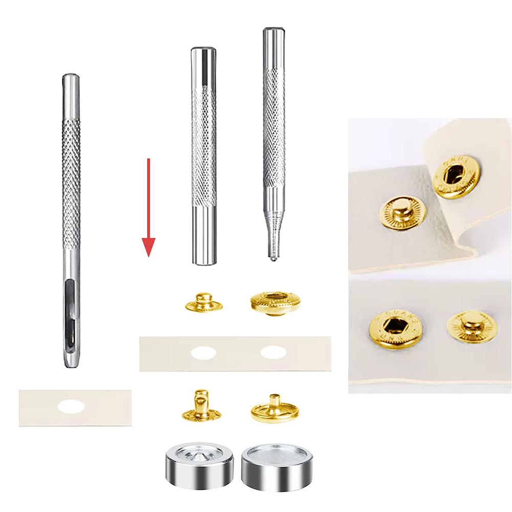 60/100 sets 10mm 12.5mm 15mm Metal Snap Fastener Button Press Popper With Tool Leather Bag Clothes Jacket Repair Assortment Kit