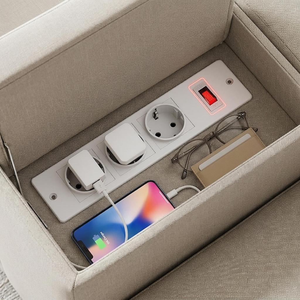 Furniture Embedded Power Socket 3 AC Ports With Reset Power Switch Recessed Power Strip For Desk Counter Cabinet Installation
