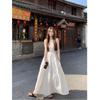 Seaside Holiday Style White Suspender Dress Women's Summer Waist and Thin Big Swing Skirt Temperament Medium and Long Skirt