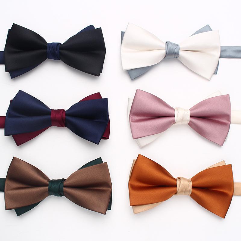 Solid Color Matching Double-Layer Bow Tie Men'S Business British Style Suit Accessories Wedding Bow Tie