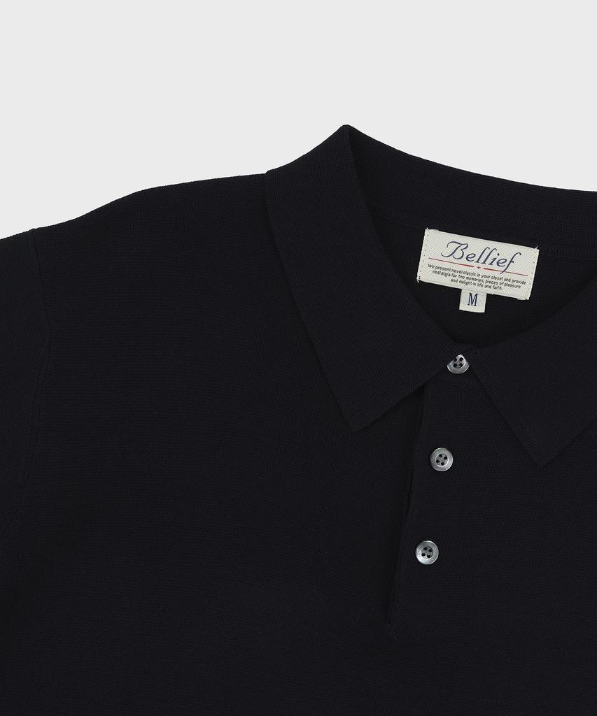 BELLIEF Essential Hard Twist Cotton Short Sleeve Polo Knit (Navy)