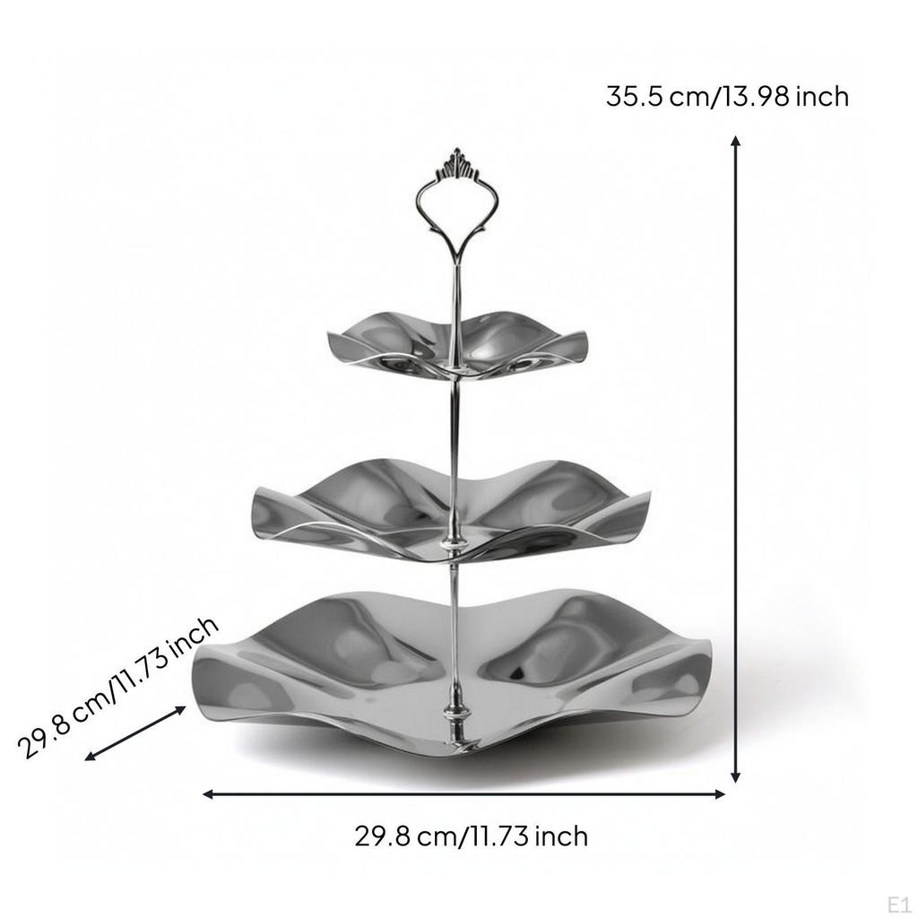 ThreeTier Serving Tray Stand Stainless Steel Tiered with Handle Silver for Hosts,