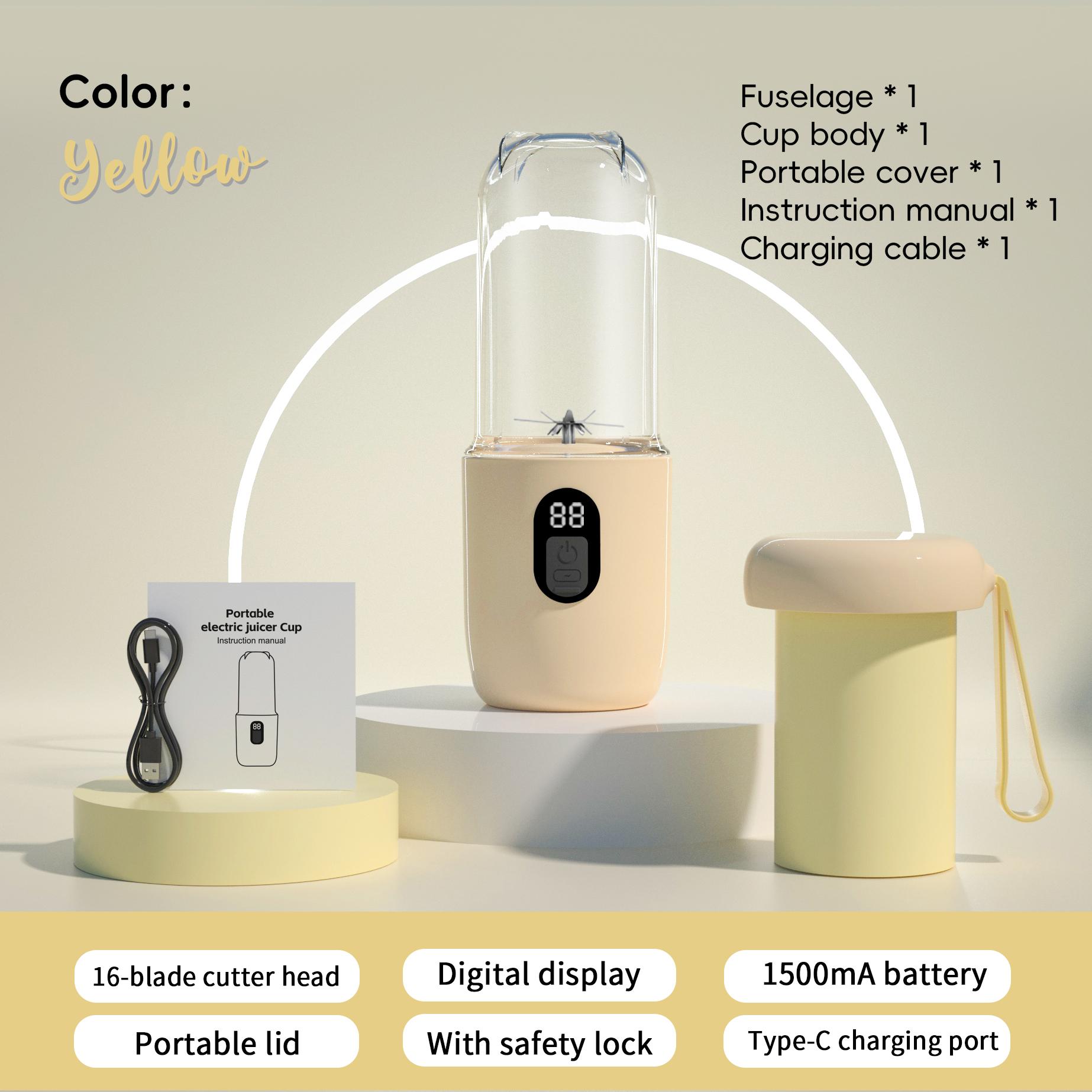 

Portable Blender USB Rechargeable Cordless Mini Juicer Mixer for Smoothie Shake Protein Travel Sports Bottle Juicer Cup жёлтый