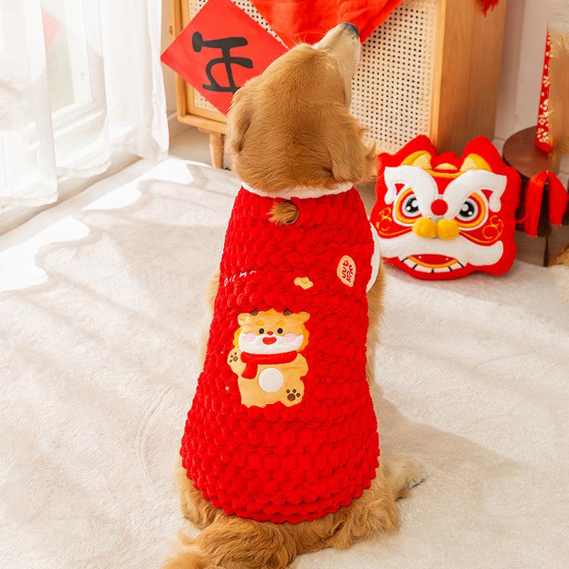 

Праздничная одежда для собак на Новый год, удача, фланель для больших собак, для средних и крупных собак, золотистый ретривер, бордер-колли, праздничная одежда для питомцев на китайский Новый год 6XL (recommended weight 50-30 kg)