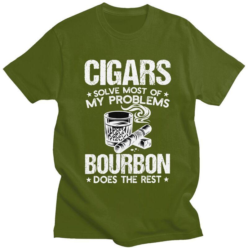 Male Cigars Solve Most Of My Problems Bourbon Does The Rest T Shirt Pure Cotton Tshirt Fashion Casual Creative Graphics Tee Top