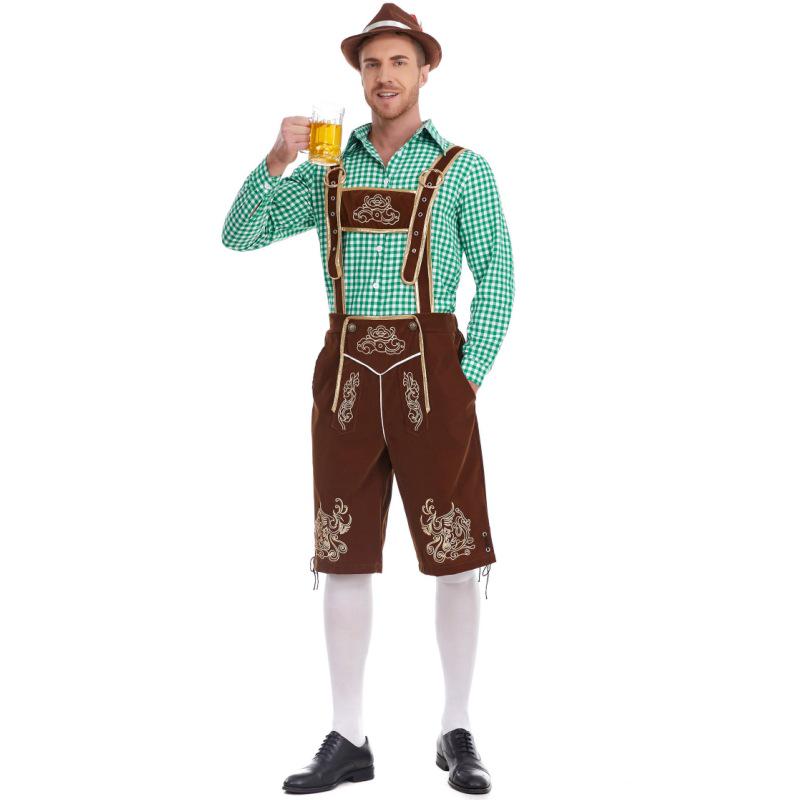 

Men s Munich Oktoberfest Costume: German Shirt, Dungarees, and Hat Three-Piece Set Medium