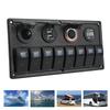 Car Boat Rocker Switch Panel Blue LED Light with Dual USB Voltmeter Cigarette Lighter 12‑24V for Yachts Ships Caravans
