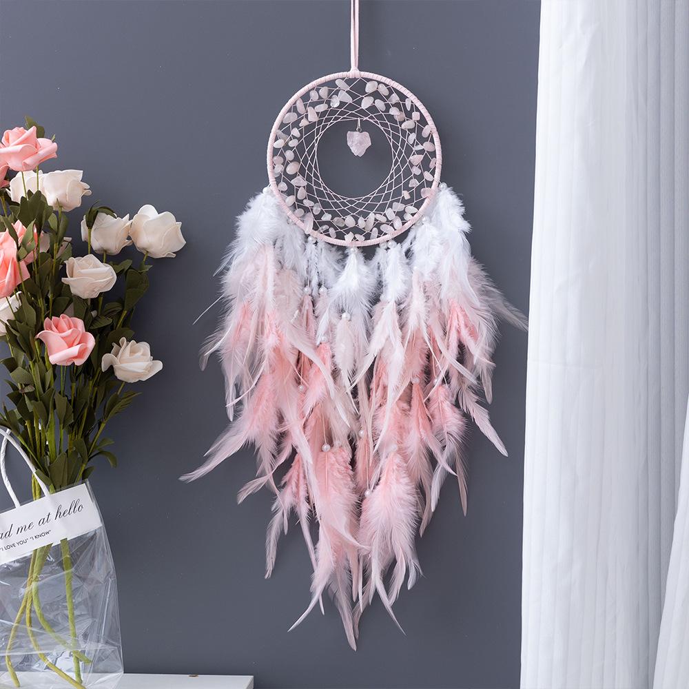 Tree of Life Dream Catcher Handmade Pink Gravel Wall Hangings Feather Craft Home Decor Wind Chimes DreamCatchers Room Decorate