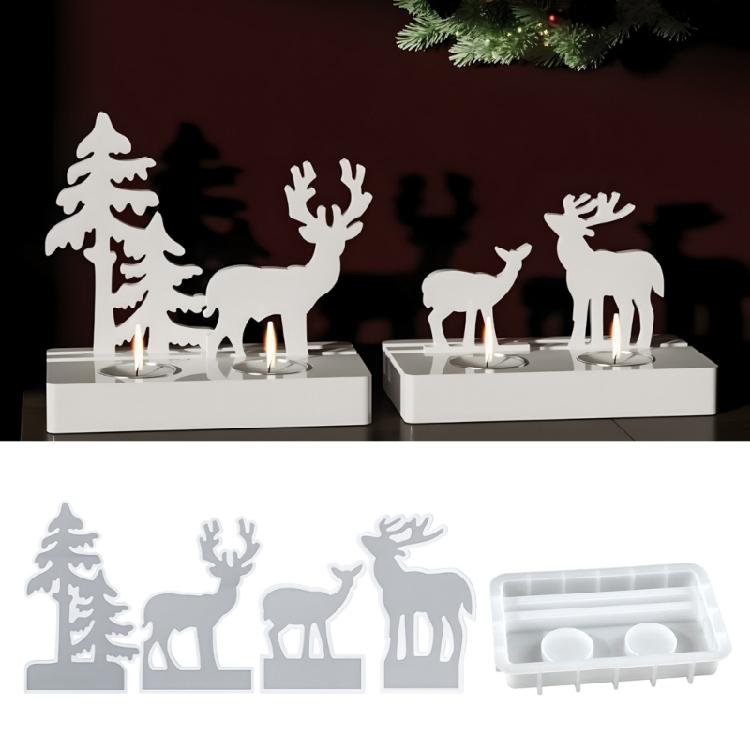 Professional Silicone Christmas Tree Standing Elk Mold Easy Demolding Design Candle Holder Mold for DIY Projects