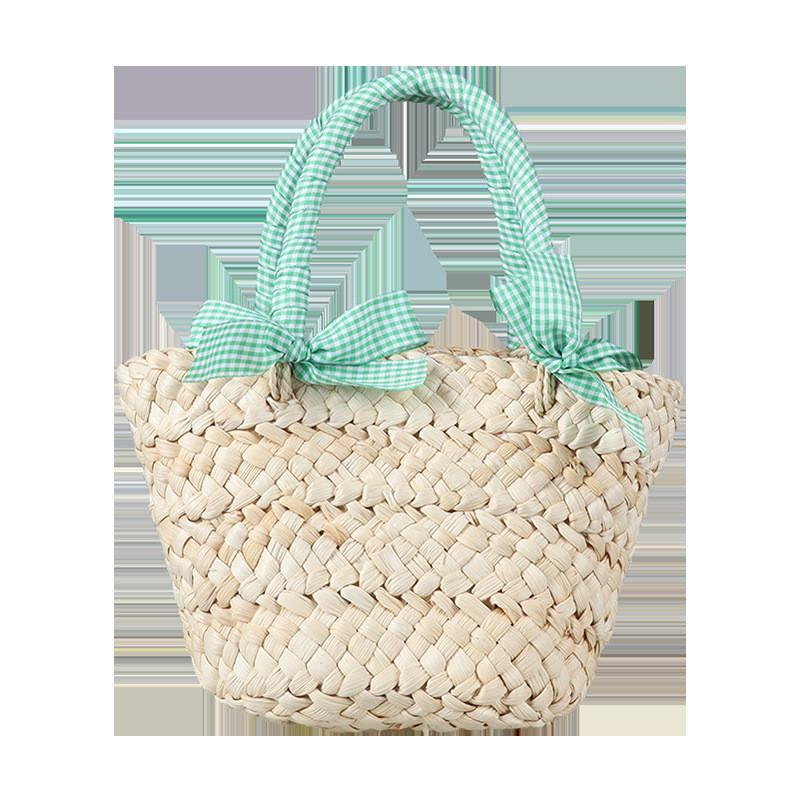 

Kids Grass Weave Handheld Bag With Breathable Design For Toddler Travel And Daily Use