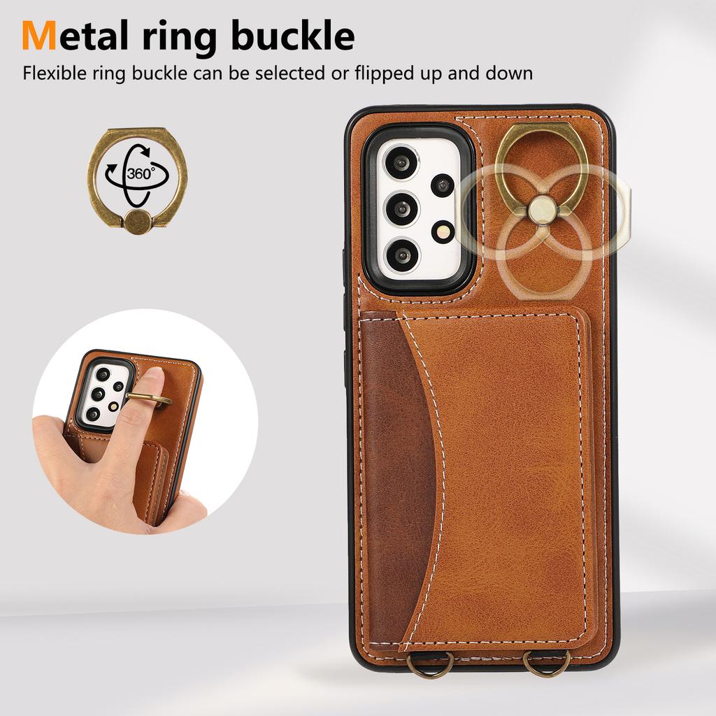 For Samsung Galaxy A53 5G PU Leather Back Case Card Holder Kickstand Phone Cover with Wrist Strap