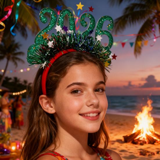 2026 Shiny New Year Hairband Glitter-Coated Headband Sparkling Numbers Design Hair Hoop Festive Hair Accessory