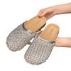 Fishnet socks slippers women's summer rhinestone low-heeled flat sandals women's rhinestone slippers