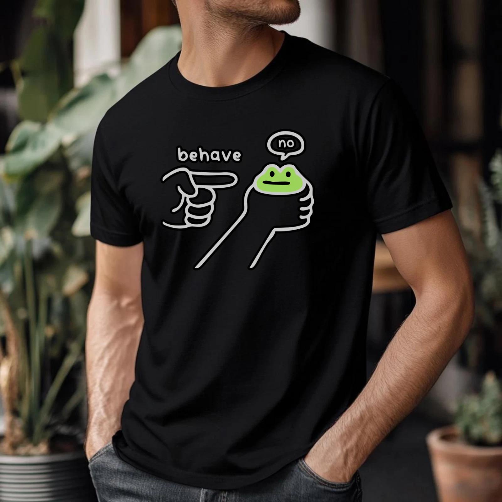 Vintage Graphic T-shirt Funny Behave No Frog Meme Sarcastic Unisex Gift T-Top L