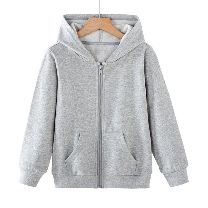 Kids' Hooded Zip-Up Cardigan: Lightweight, Long-Sleeved, Solid Color Jacket for Spring & Autumn