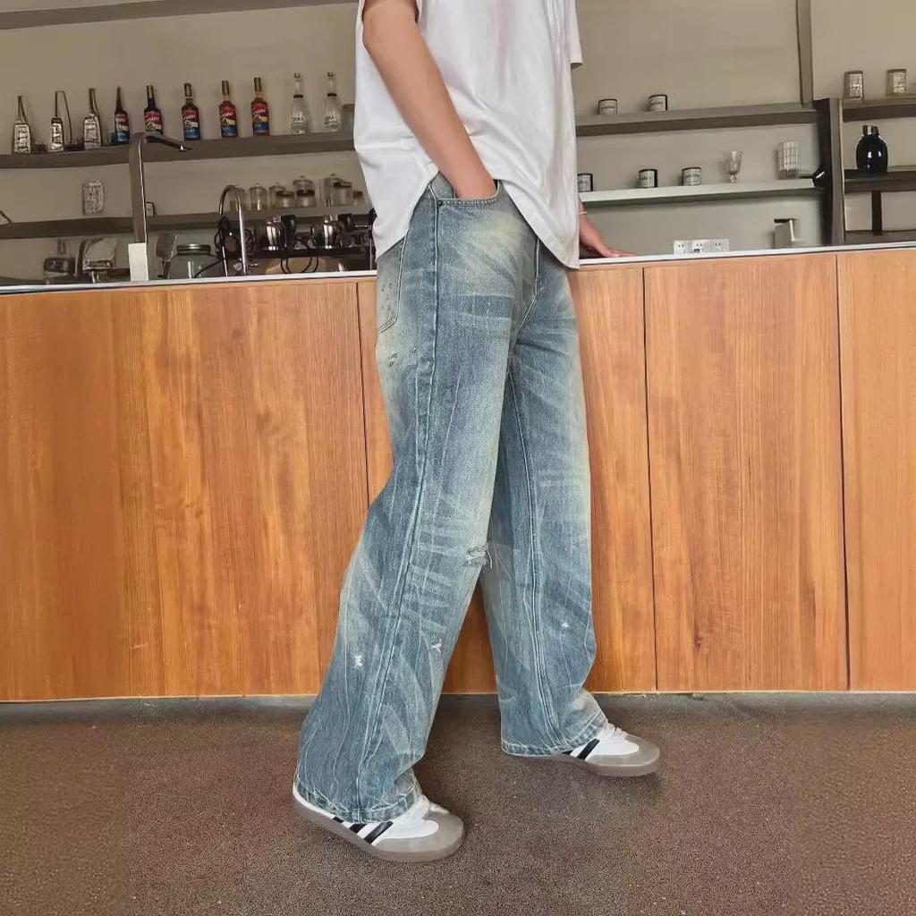 Men's Niche Straight-Leg Loose Jeans, Casual Spring 2024 Trend