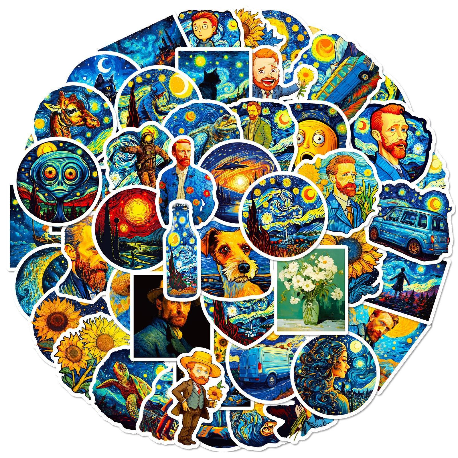 

50 Наклеек «Звездная ночь» Ван Гога Всемирно известная картина Искусство Стиль масляной живописи Любовь Ван Гог Звезда Тайна Личность DIY Наклейки