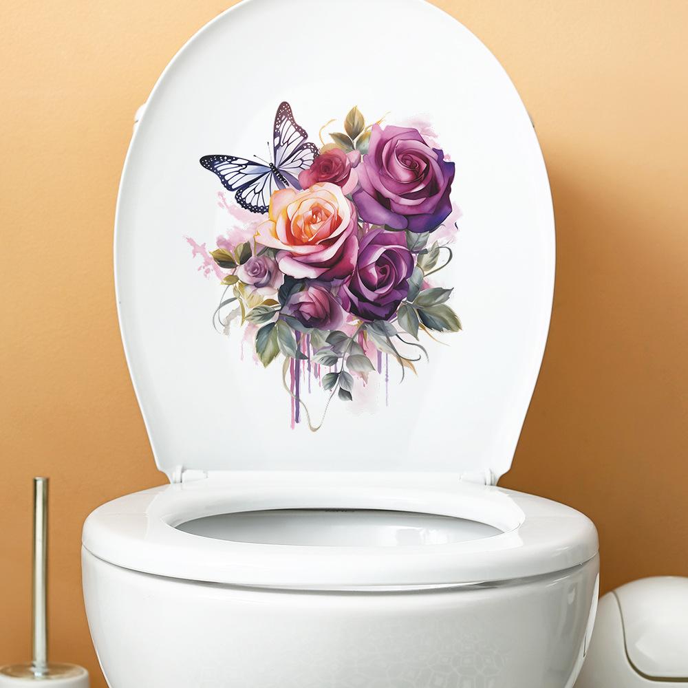 Lila Rose Schmetterling Toilette mit Badezimmer Badezimmer Wandaufkleber