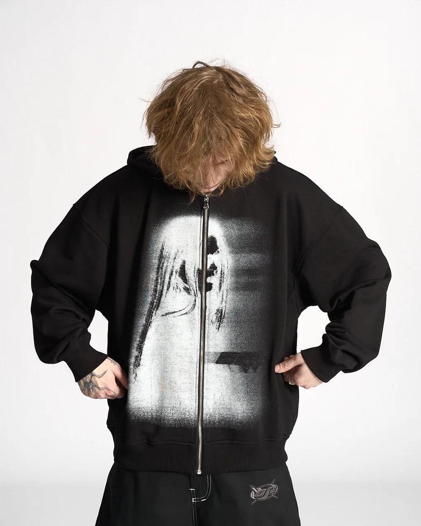 2025 Grenzüberschreitender Kapuzen-Cardigan: Unisex Streetwear Sweatshirt mit dunklem Aufdruck